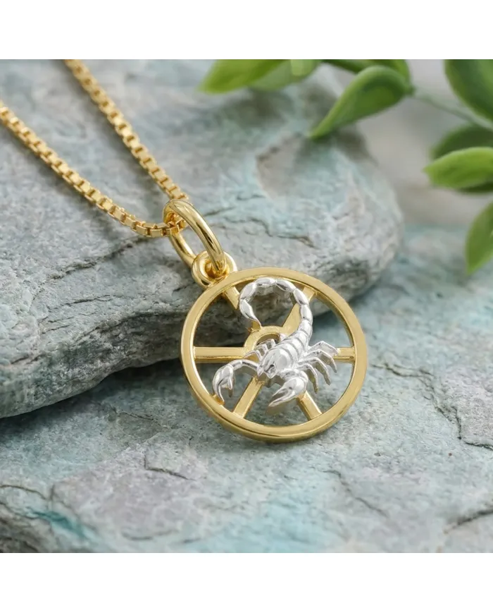 Scorpio Zodiac Pendant 18K Gold Plated Sterling Silver Astrology Jewelry