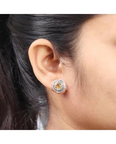 Citrine Gemstone Sterling Silver Stud Earrings - Handmade Stud Earrings For Women