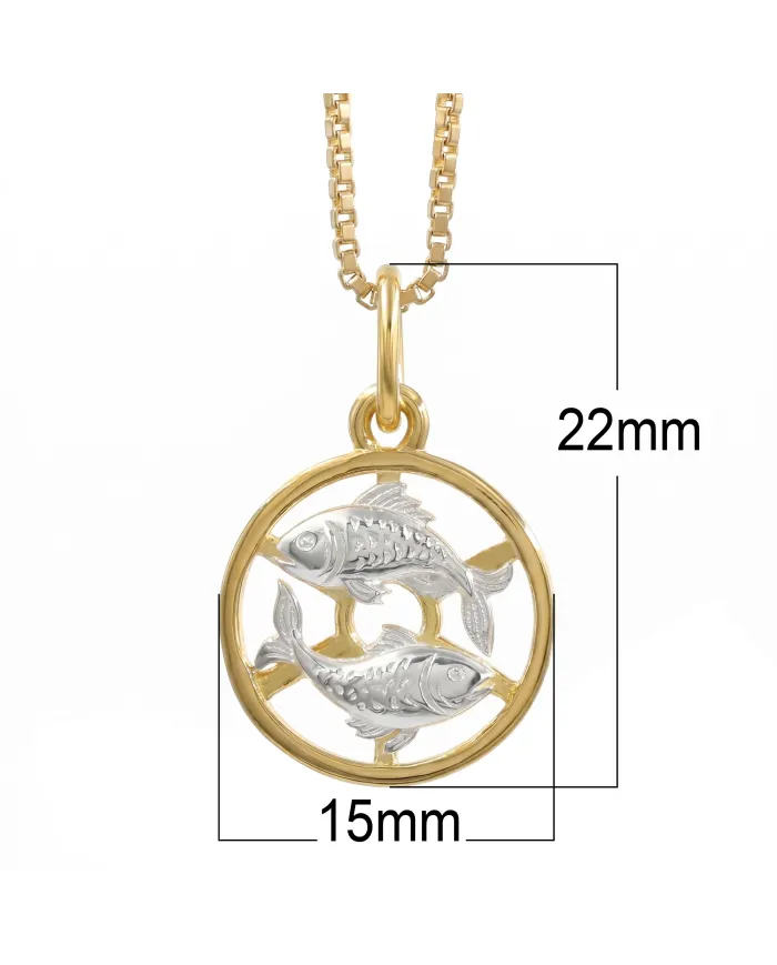 18K Gold Plated Pisces Zodiac Pendant Sterling Silver Astrology Necklace