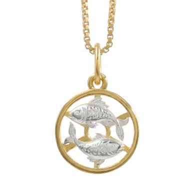 18K Gold Plated Pisces Zodiac Pendant Sterling Silver Astrology Necklace