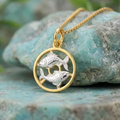 18K Gold Plated Pisces Zodiac Pendant Sterling Silver Astrology Necklace