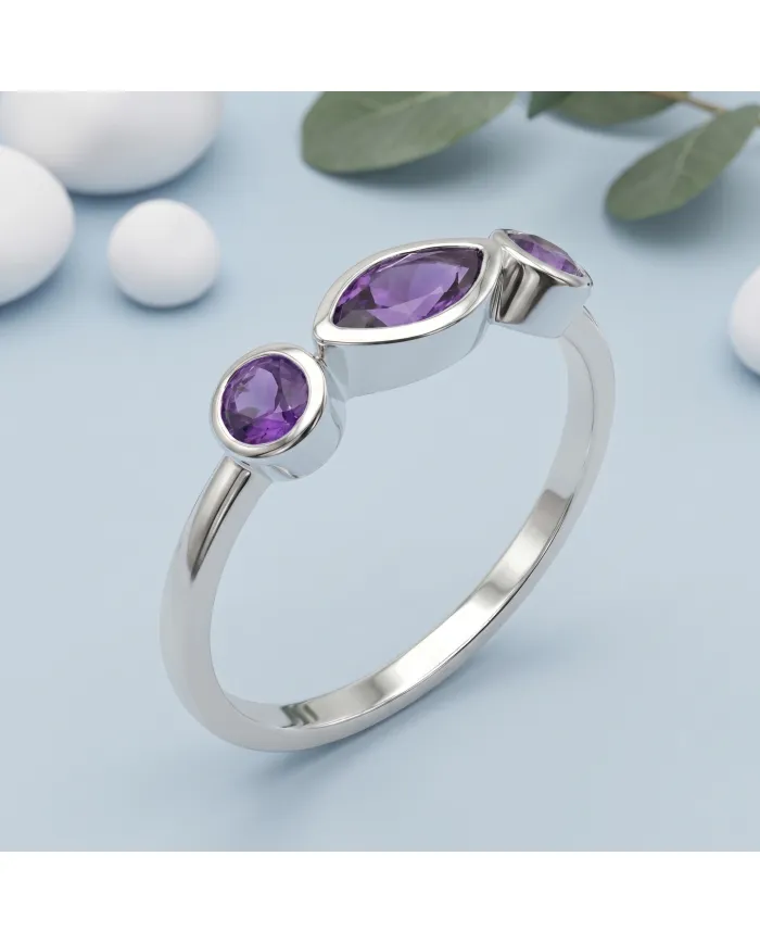 Amethyst Ring 925 Sterling Silver Minimalist Stackable Handmade Jewelry