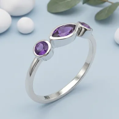 Amethyst Ring 925 Sterling Silver Minimalist Stackable Handmade Jewelry