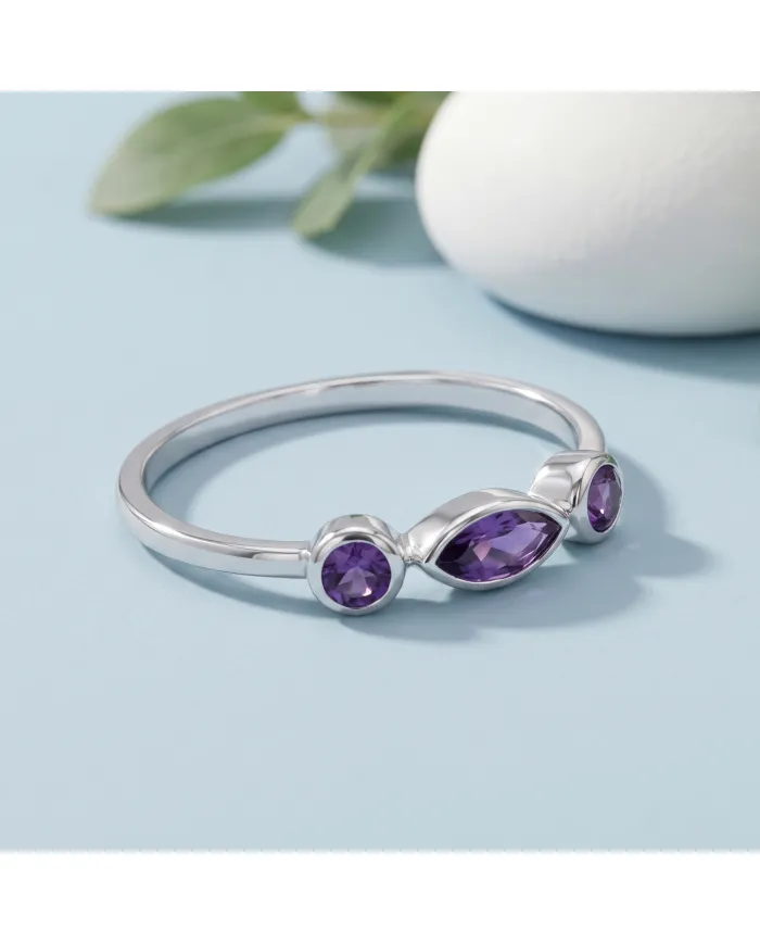 Amethyst Ring 925 Sterling Silver Minimalist Stackable Handmade Jewelry