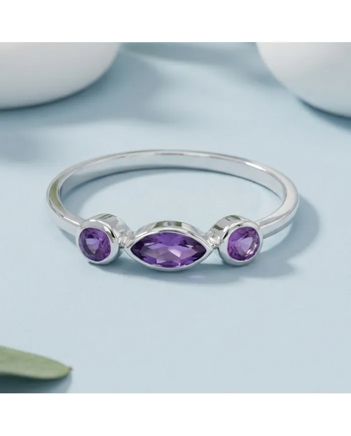 Amethyst Ring 925 Sterling Silver Minimalist Stackable Handmade Jewelry