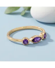 Natural Amethyst Ring - 18K Gold Plated Minimalist Stackable Gift for Her