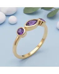 Natural Amethyst Ring - 18K Gold Plated Minimalist Stackable Gift for Her