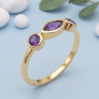 Natural Amethyst Ring - 18K Gold Plated Minimalist Stackable Gift for Her