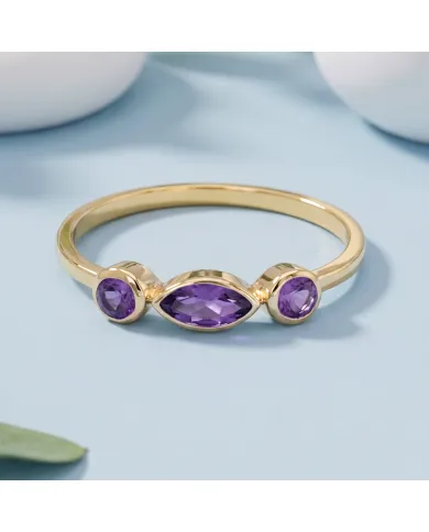 Natural Amethyst Ring - 18K Gold Plated Minimalist Stackable Gift for Her