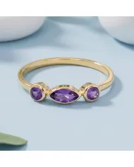 Natural Amethyst Ring - 18K Gold Plated Minimalist Stackable Gift for Her