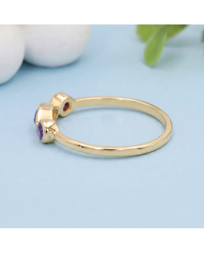 Natural Amethyst Ring - 18K Gold Plated Minimalist Stackable Gift for Her