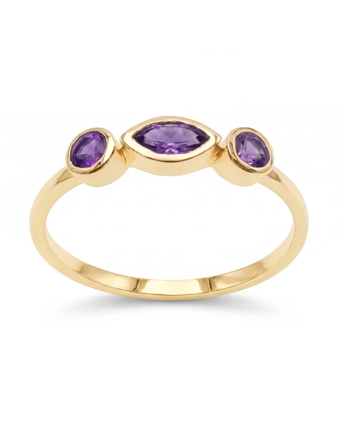 Natural Amethyst Ring - 18K Gold Plated Minimalist Stackable Gift for Her