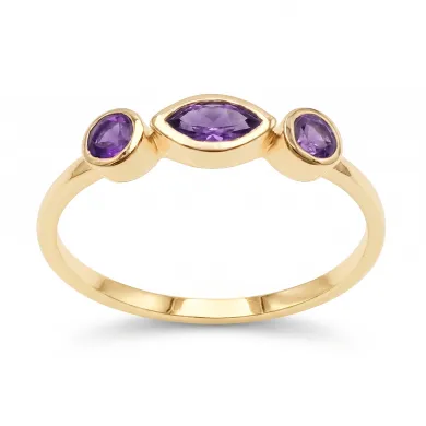 Natural Amethyst Ring - 18K Gold Plated Minimalist Stackable Gift for Her