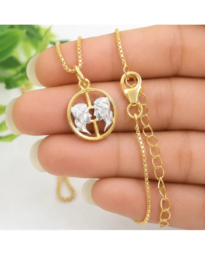 18K Gold Plated Gemini Zodiac Pendant - Sterling Silver Astrology Gift