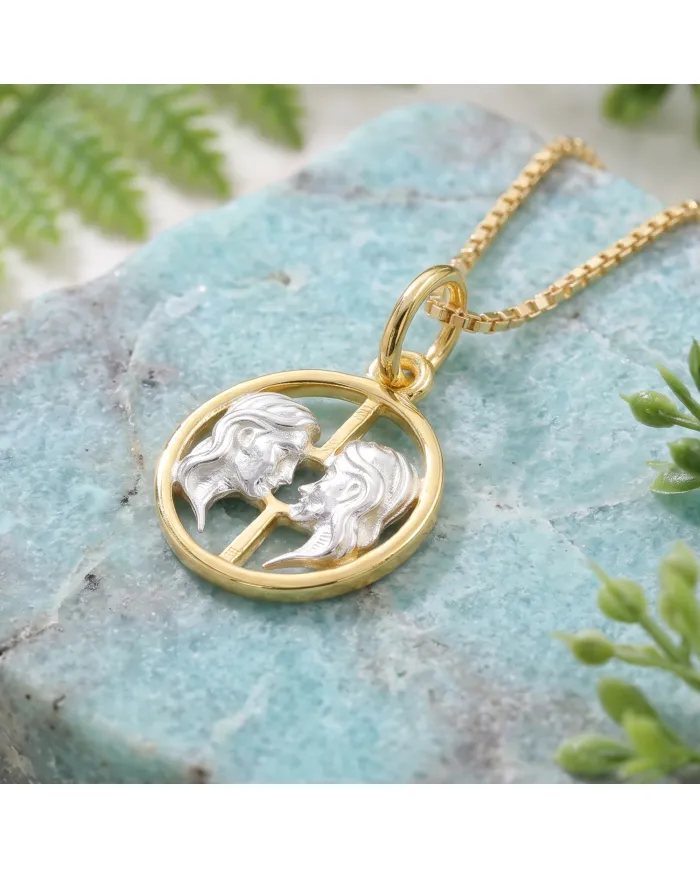 18K Gold Plated Gemini Zodiac Pendant - Sterling Silver Astrology Gift