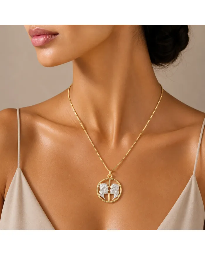 18K Gold Plated Gemini Zodiac Pendant - Sterling Silver Astrology Gift