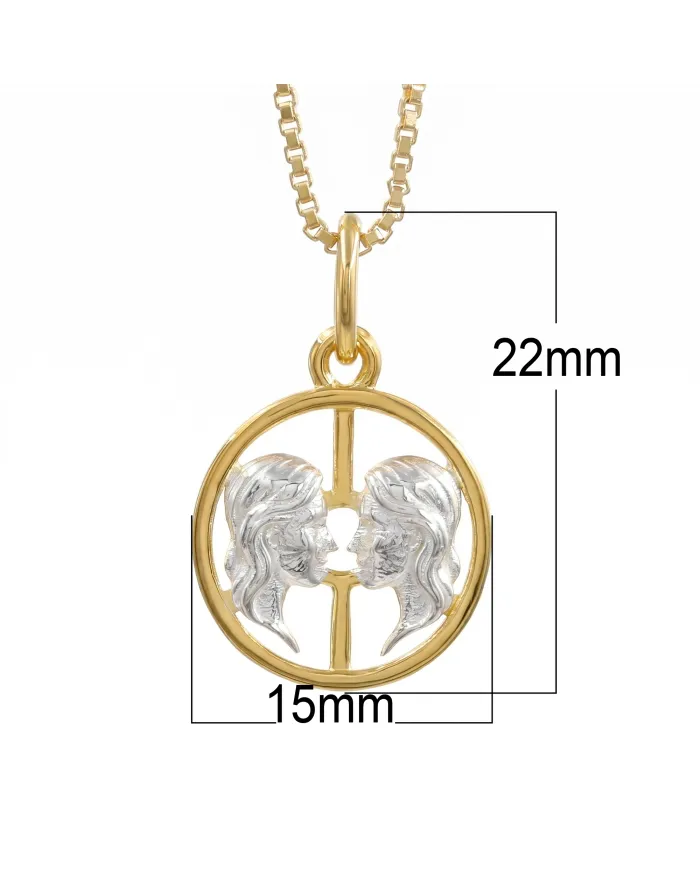 18K Gold Plated Gemini Zodiac Pendant - Sterling Silver Astrology Gift