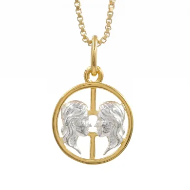 18K Gold Plated Gemini Zodiac Pendant - Sterling Silver Astrology Gift