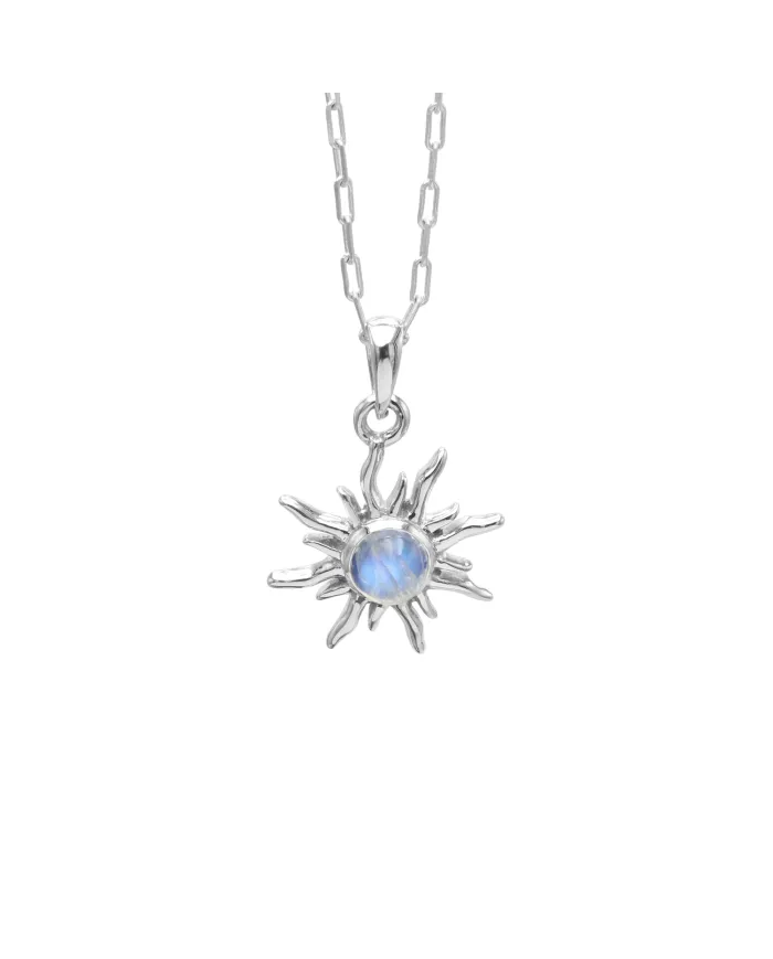 Sunburst Moonstone Pendant – 925 Sterling Silver Minimalist Necklace