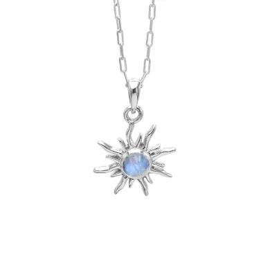 Sunburst Moonstone Pendant – 925 Sterling Silver Minimalist Necklace