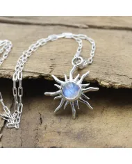 Sunburst Moonstone Pendant – 925 Sterling Silver Minimalist Necklace