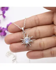 Sunburst Moonstone Pendant – 925 Sterling Silver Minimalist Necklace