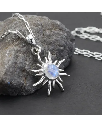 Sunburst Moonstone Pendant – 925 Sterling Silver Minimalist Necklace