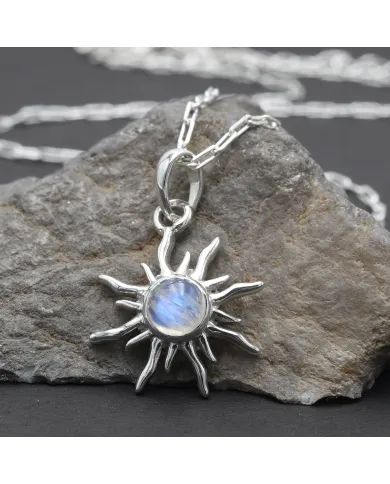 Sunburst Moonstone Pendant – 925 Sterling Silver Minimalist Necklace