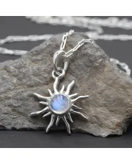 Sunburst Moonstone Pendant – 925 Sterling Silver Minimalist Necklace