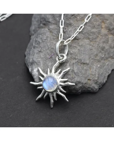 Sunburst Moonstone Pendant – 925 Sterling Silver Minimalist Necklace
