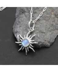 Sunburst Moonstone Pendant – 925 Sterling Silver Minimalist Necklace