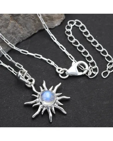Sunburst Moonstone Pendant – 925 Sterling Silver Minimalist Necklace