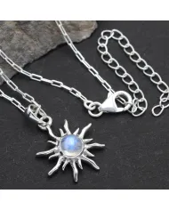 Sunburst Moonstone Pendant – 925 Sterling Silver Minimalist Necklace