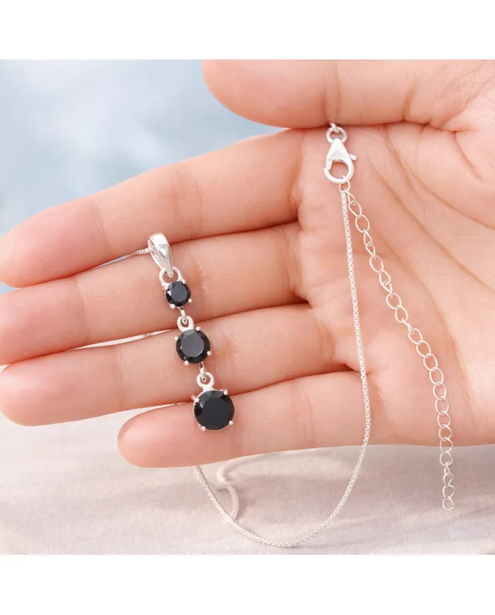 Black Onyx Pendant 925 Sterling Silver - Handmade Gemstone Jewelry