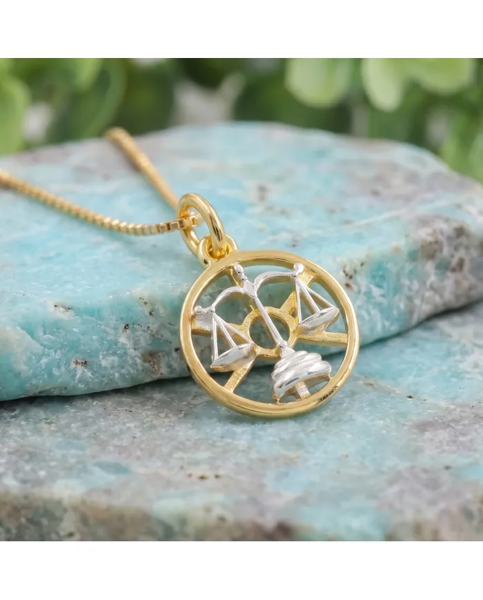 18K Gold Plated Libra Zodiac Sign Pendant | Sterling Silver Astrology Jewelry