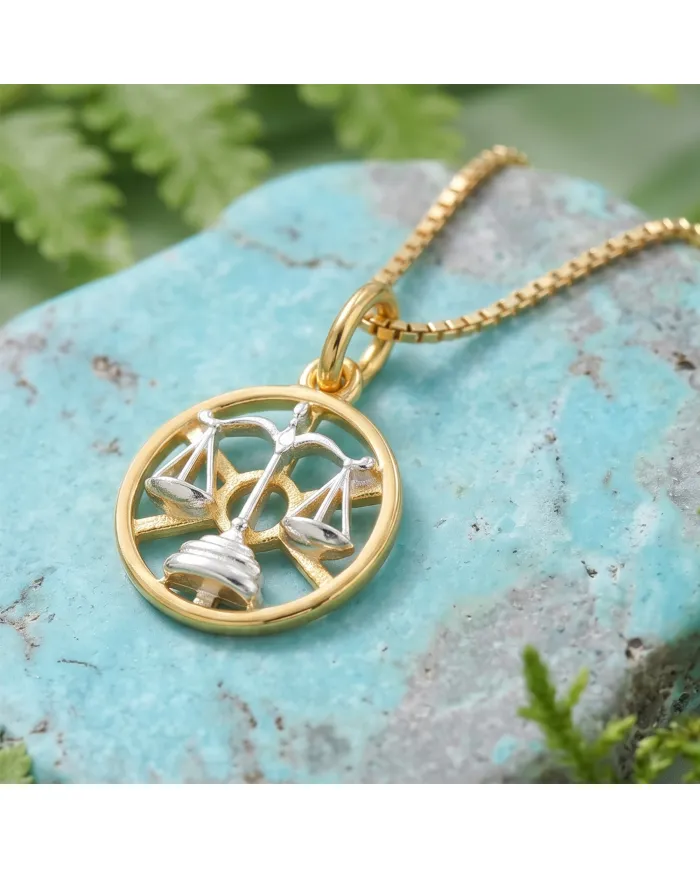 18K Gold Plated Libra Zodiac Sign Pendant | Sterling Silver Astrology Jewelry