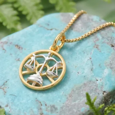 18K Gold Plated Libra Zodiac Sign Pendant | Sterling Silver Astrology Jewelry