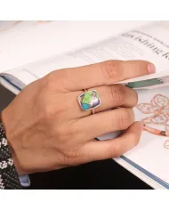 Green Purple Copper Turquoise Ring | 925 Sterling Silver Statement Jewelry