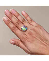 Green Purple Copper Turquoise Ring | 925 Sterling Silver Statement Jewelry