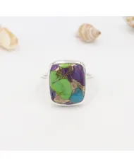 Green Purple Copper Turquoise Ring | 925 Sterling Silver Statement Jewelry