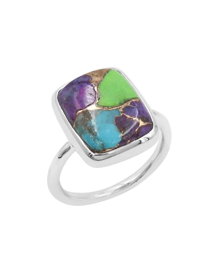 Green Purple Copper Turquoise Ring | 925 Sterling Silver Statement Jewelry