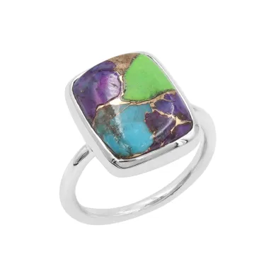 Green Purple Copper Turquoise Ring | 925 Sterling Silver Statement Jewelry