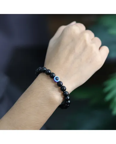 Black Onyx Evil Eye Bracelet | Handmade Stretchable Beaded Jewelry