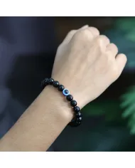 Black Onyx Evil Eye Bracelet | Handmade Stretchable Beaded Jewelry