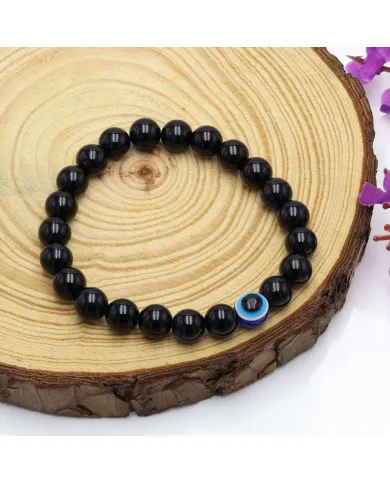 Black Onyx Evil Eye Bracelet | Handmade Stretchable Beaded Jewelry
