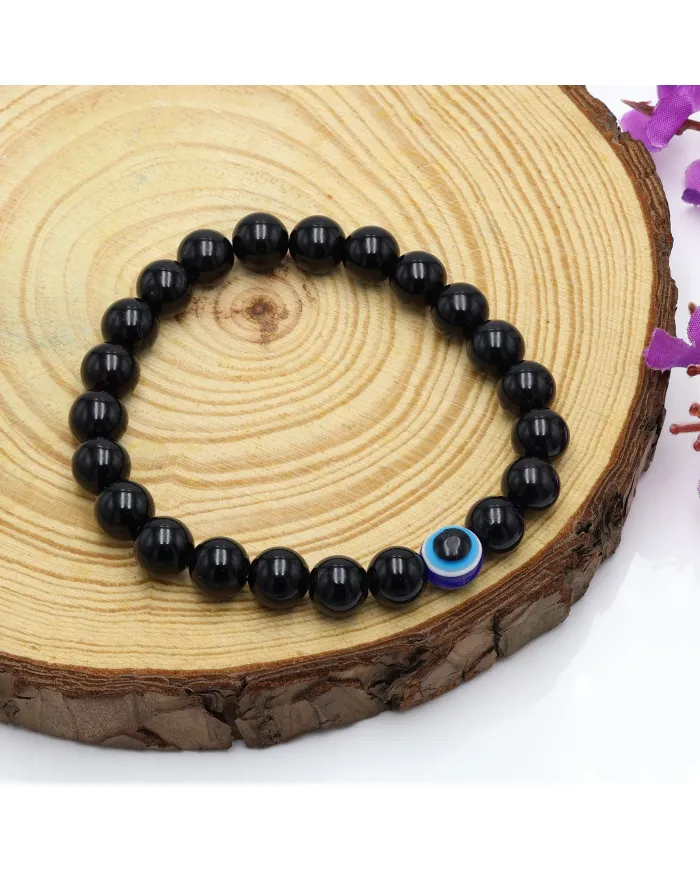 Black Onyx Evil Eye Bracelet | Handmade Stretchable Beaded Jewelry