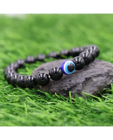 Black Onyx Evil Eye Bracelet | Handmade Stretchable Beaded Jewelry