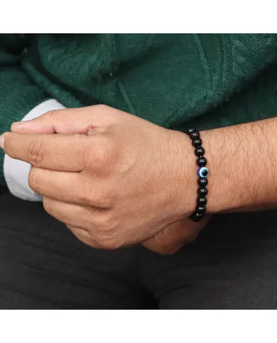 Black Onyx Evil Eye Bracelet | Handmade Stretchable Beaded Jewelry