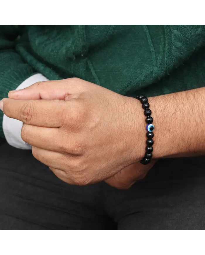 Black Onyx Evil Eye Bracelet | Handmade Stretchable Beaded Jewelry