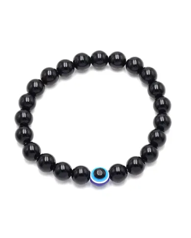 Black Onyx Evil Eye Bracelet | Handmade Stretchable Beaded Jewelry